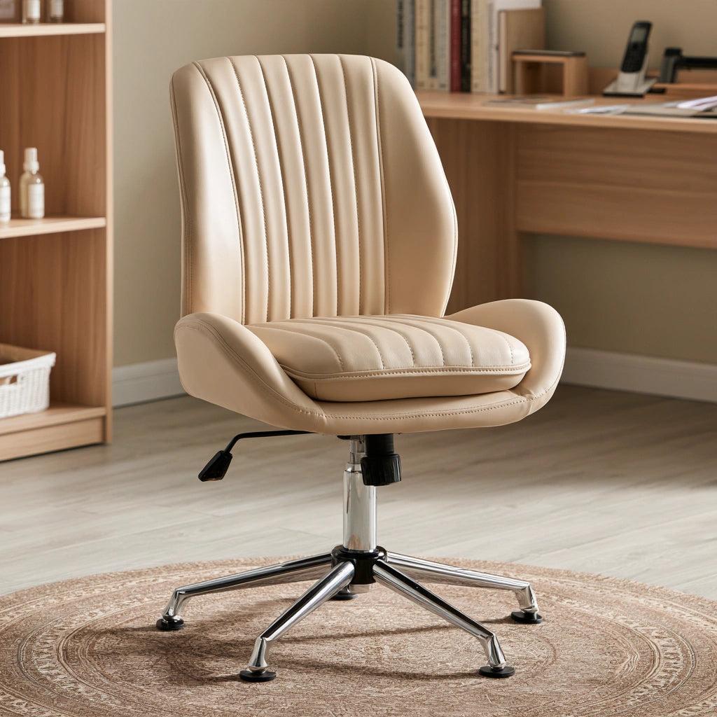Ergonomiczny fotel biurowy, ze skóry, kolor: beżowy